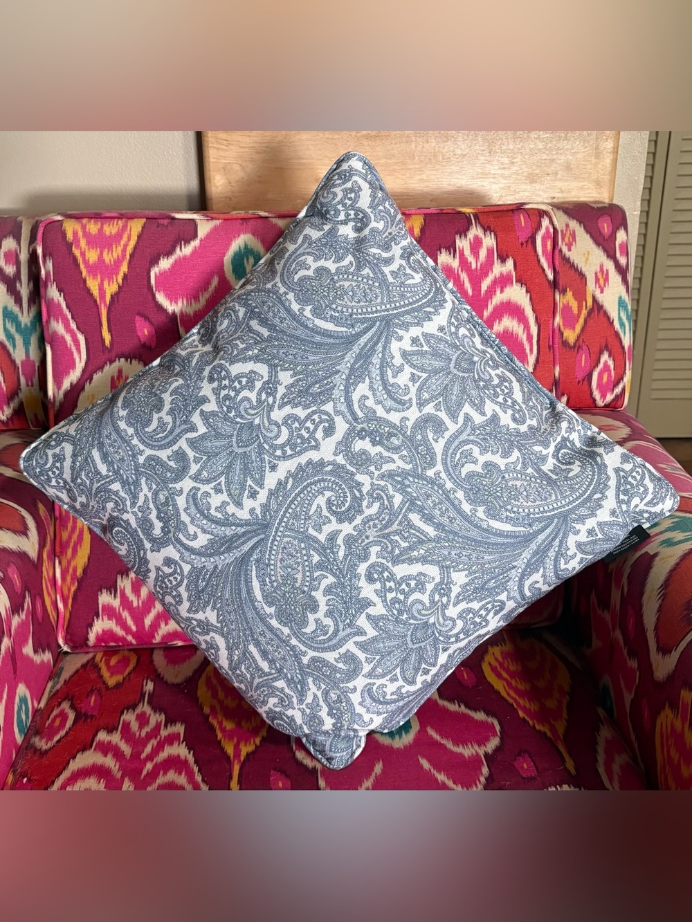 Classic Ralph Lauren Gray Paisley Throw Pillow 12” x 12”